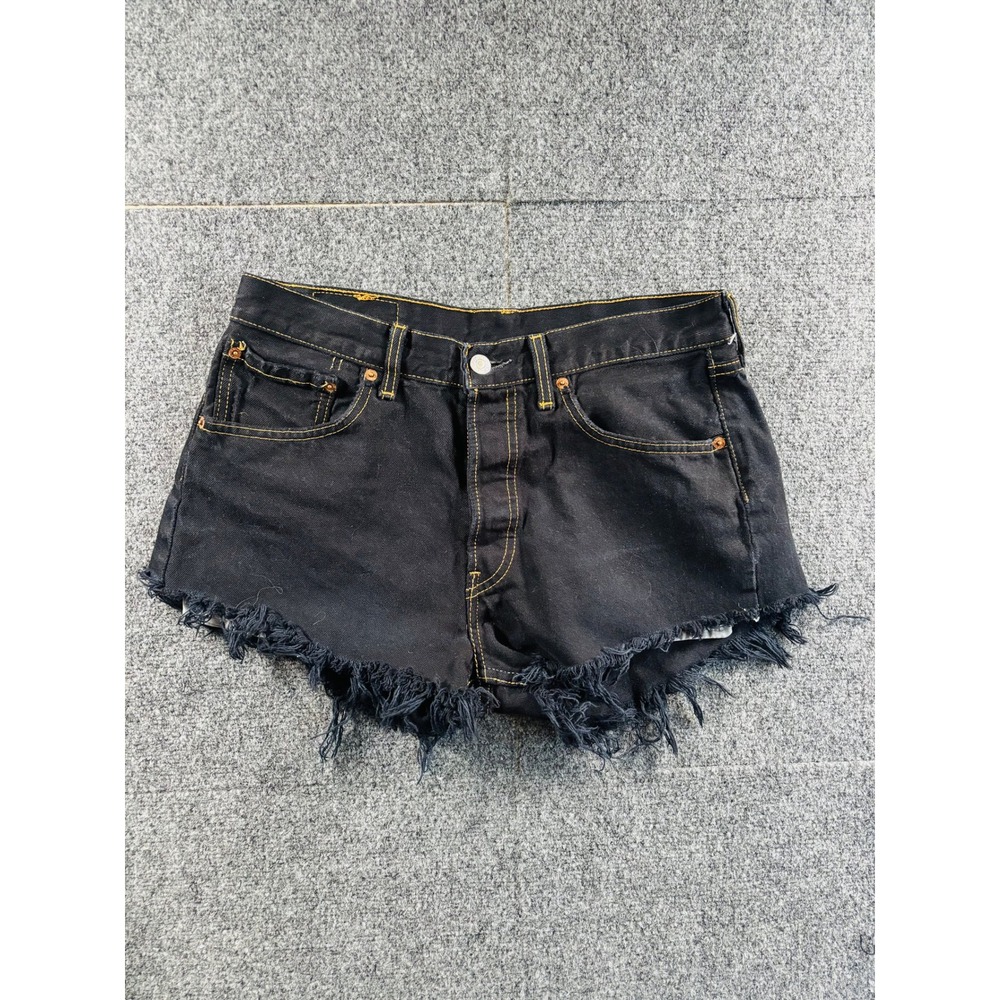 Levi's Denim Cutoff Shorts Womens 30 Black Extremely Destroyed Distressed 501